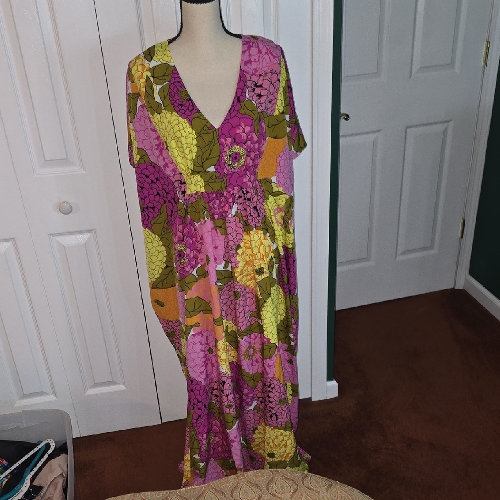 Unique Vintage Pink and Yellow Floral Kimono Dress NWT Boho Dress